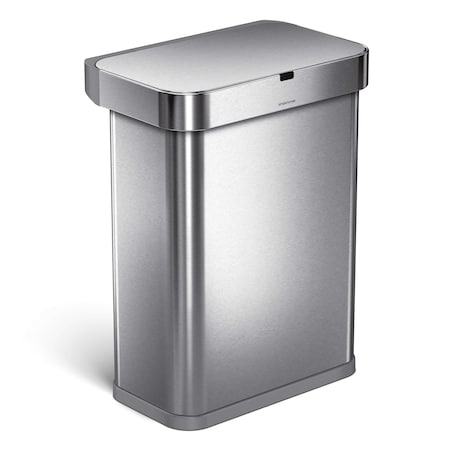 Simplehuman 58 Liter Rectangular Voice and Motion Sensor Automatic Kitchen Trash Can, Brushed Stainless Steel ST2031